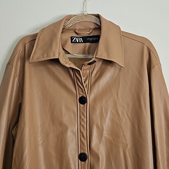 Zara Faux Leather Camel Short Trench Coat Medium Woman - Picture 5 of 15